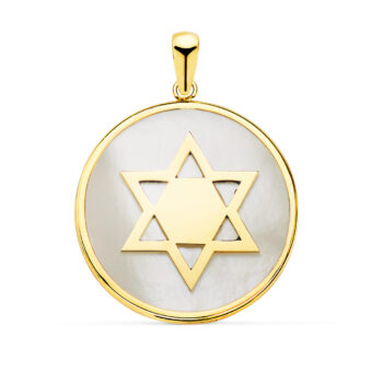 Colgante Estrella de David 20 mm en Oro Amarillo 18 Quilates Nácar