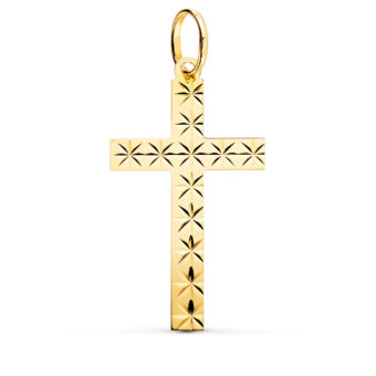 Cruz Tallada 35 x 19 mm en Oro Amarillo de 18K