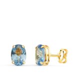 Pendientes Mujer Oro Amarillo 18k Circonita Oval Azul