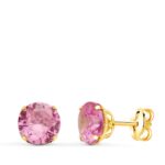 Pendientes Mujer Oro Amarillo 18k Circonita Rosa