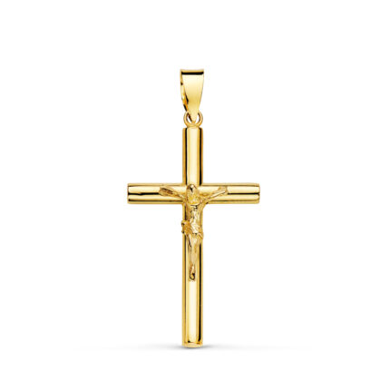 Cruz Tubo Cristo 25 x 15 mm en Oro Amarillo de 18K
