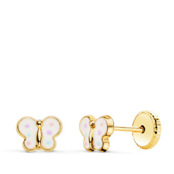 Pendientes Mariposa 6 x 4,5mm en Oro Amarillo de 18 Quilates con Esmalte
