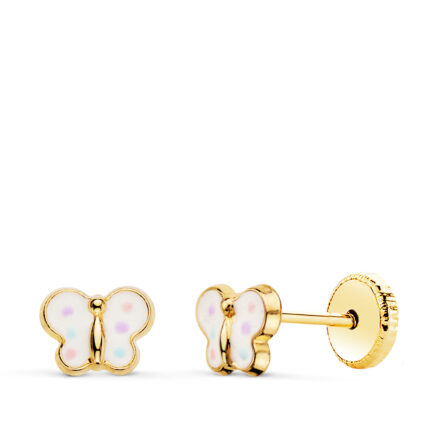 Pendientes Mariposa 6 x 4,5mm en Oro Amarillo de 18 Quilates con Esmalte