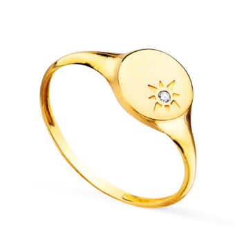 Anillo 8 x 8 mm Oro Amarillo 18K Sol con Circonita