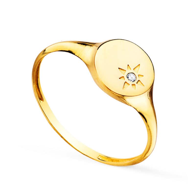 Anillo 8 x 8 mm Oro Amarillo 18K Sol con Circonita - Imagen 1
