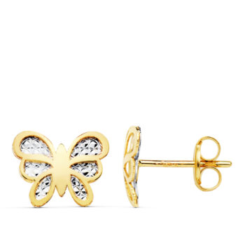 Pendientes Bebé Mariposa 10 x 8 mm Oro Bicolor 18 Quilates