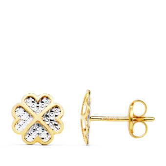 Pendientes Bebé Flor 8 mm Oro Bicolor 18 Quilates