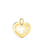 Colgante Corazón "Siempre Unidos" y Trébol 16mm Oro Amarillo 18K