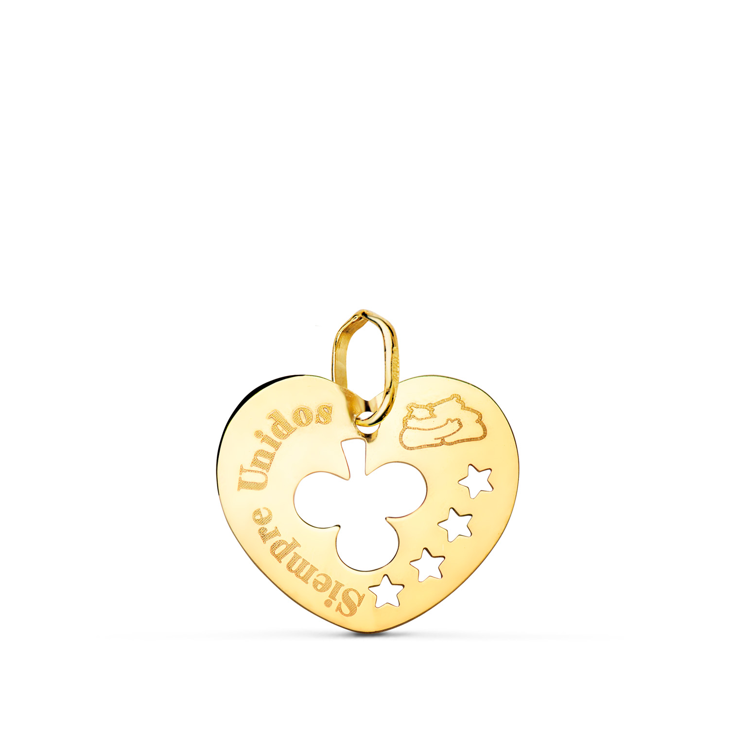22242 Colgante Corazón "Siempre Unidos" y Trébol 16mm Oro Amarillo 18K - Imagen 1