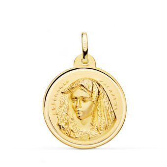 Medalla Virgen Macarena de 24 mm en Oro Amarillo 18K con Bisel