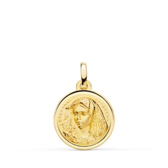 Medalla Virgen Macarena de 16 mm en Oro Amarillo 18K con Bisel