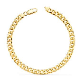 Pulsera 19 cm Eslabones Tipo Barbados en Oro Amarillo 18K Hueca