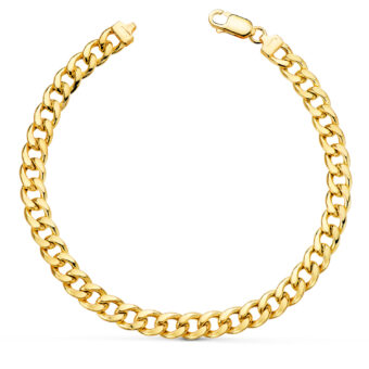 Pulsera 20 cm Eslabones Tipo Barbados en Oro Amarillo 18K Hueca