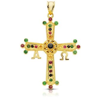 Cruz de Covadonga 40 x 34 mm Oro Amarillo 18K con Pedrería