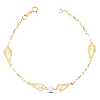Pulsera Niña Comunión 18 cm en Oro Amarillo 18 Quilates Chapas Ovales con Perlas