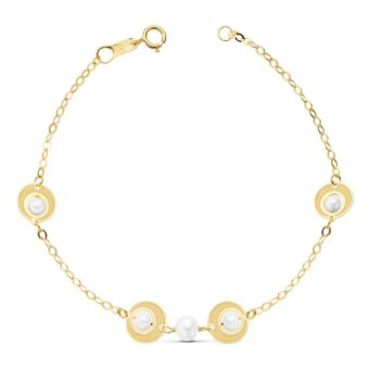 Pulsera Niña Comunión 18 cm en Oro Amarillo 18 Quilates Chapitas con Perlas