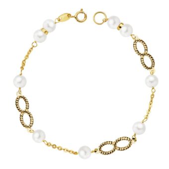 Pulsera Niña Comunión 18 cm en Oro Amarillo 18 Quilates Perlas con Infinitos