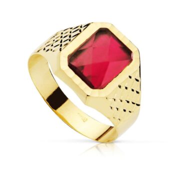 Sello Caballero 9 x 7 mm Oro Amarillo 18K con Rubí