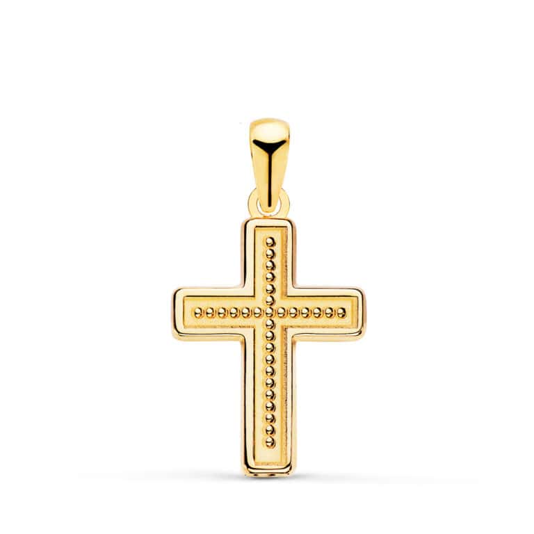 Cruz Redondeada 19×13 mm en Oro Amarillo de 18K Bolitas - Imagen 1