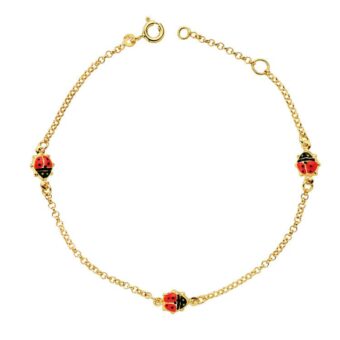 Pulsera Niña 17,5 cm Oro Amarillo 18 Quilates Mariquitas Esmaltadas