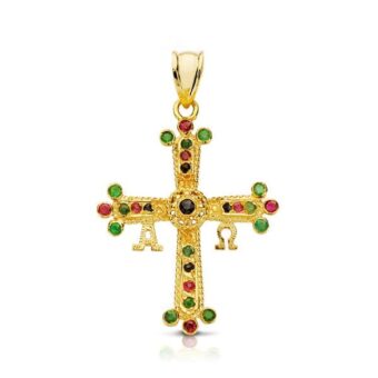 Cruz de Covadonga 28 x 24 mm Oro Amarillo 18K con Pedrería