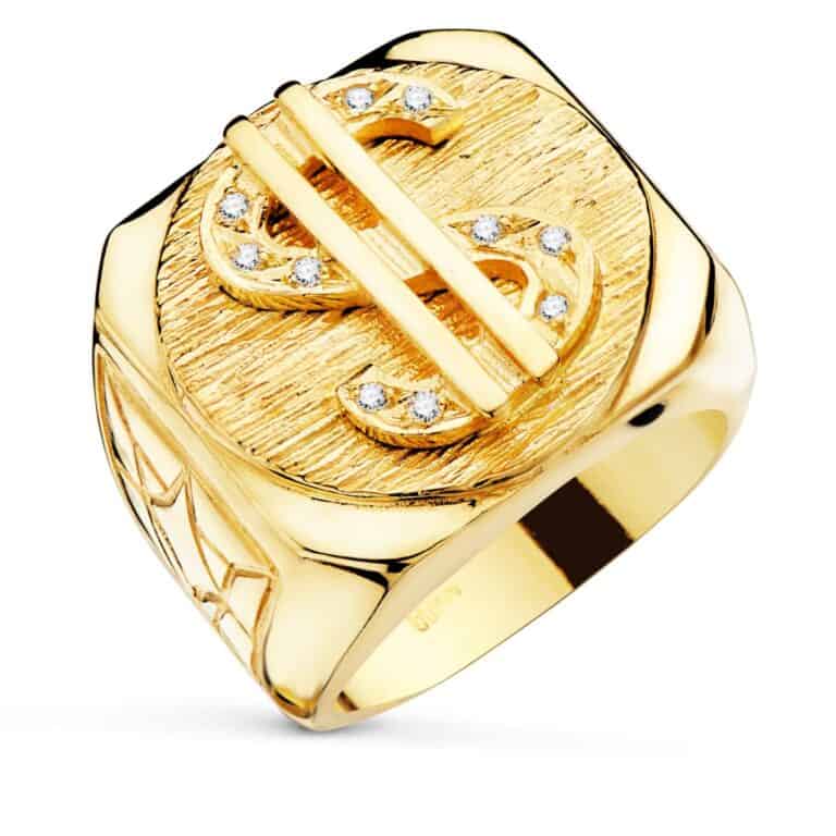 p4144 Sello Hombre 22 x 20 mm Oro Amarillo 18K Símbolo Dólar - Imagen 1