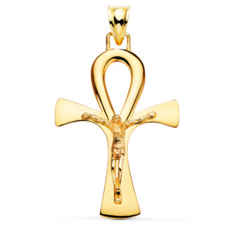 Cruz de la Vida 40 x 30 mm en Oro Amarillo de 18K con Cristo