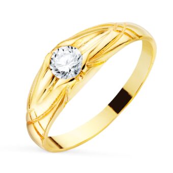 Solitario Hombre Oro Amarillo 18K Tallado Circonita