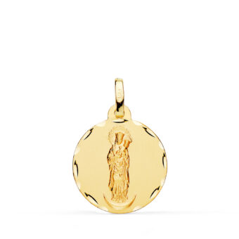 Medalla Virgen Almudena 18 mm Oro Amarillo 18K con Tallas