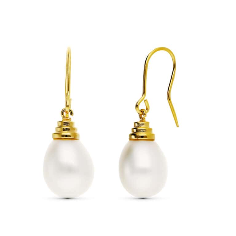 Pendientes Perla Cultivada 32 mm en Oro Amarillo 18 Quilates Hippie - Imagen 1