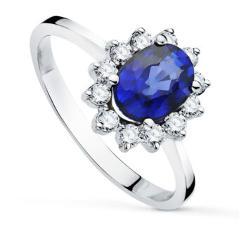 Solitario Compromiso Oro Blanco 18K Diamantes y Zafiro 1,63Q