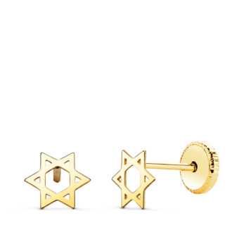 Pendientes Estrella de David 6 x 5,5 mm en Oro Amarillo 18 Quilates