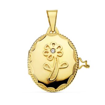 Portafotos Dije 22 x 19 mm Oro Amarillo 18k Flor Circonita