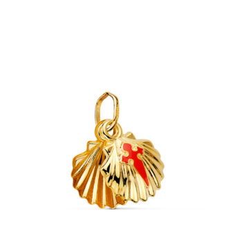 Medalla Concha Santiago 10 mm Doble Oro Amarillo 18 Quilates Cruz Esmalte