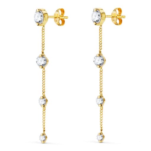 Pendientes 46 mm Oro Amarillo 18 Quilates Cadena y Circonita Garras