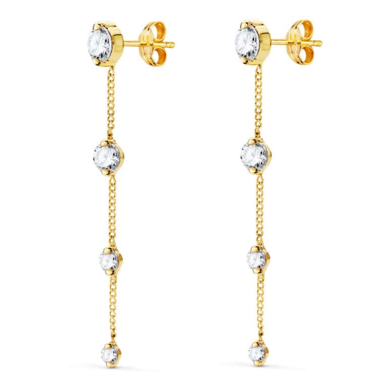 Pendientes 46 mm Oro Amarillo 18 Quilates Cadena y Circonita Garras - Imagen 1