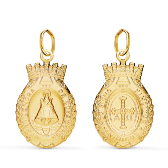 Medalla Escapulario 20 x 14 mm Virgen de Covadonga y Cruz de la Victoria en Oro Amarillo 18K
