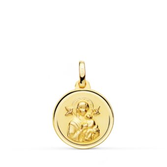 Medalla Virgen del Perpetuo Socorro 16 mm Oro Amarillo 18K con Bisel