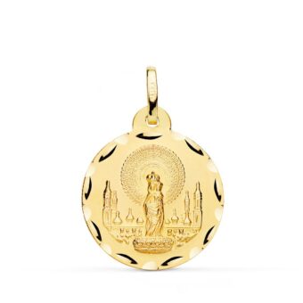 Medalla Virgen del Pilar 22 mm Oro Amarillo 18K Tallada