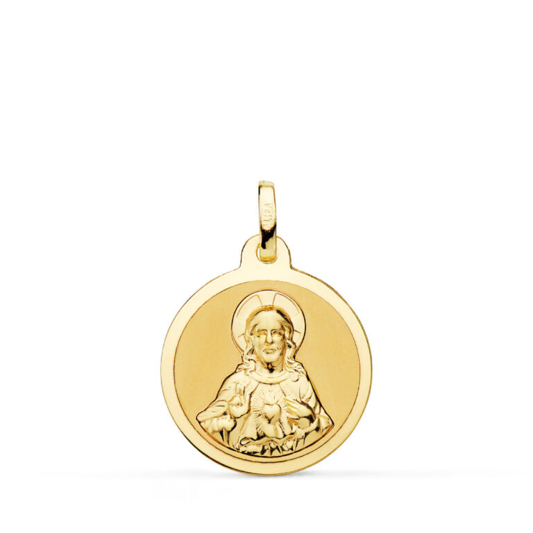 Medalla Sagrado Corazón de Jesús 18 mm Oro Amarillo 18K - Imagen 1