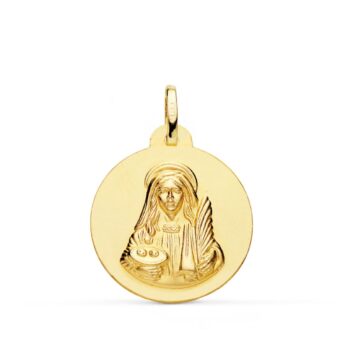 Medalla Santa Lucia 22 mm Oro Amarillo 18 Quilates Mate