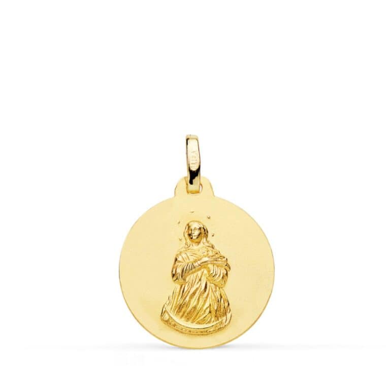 Medalla Virgen de la Inmaculada Concepción 18 mm Oro Amarillo 18 Quilates Mate - Imagen 1