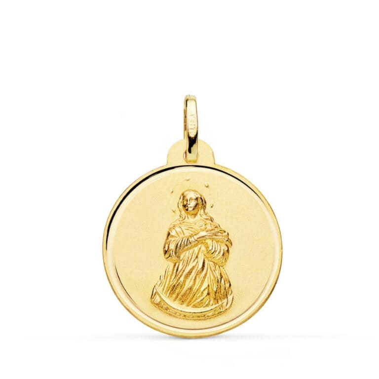 Medalla Virgen de la Inmaculada Concepción 22 mm Oro Amarillo 18 Quilates Bisel - Imagen 1