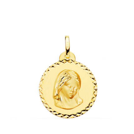 Medalla Virgen María 20 mm Oro Amarillo 18 Quilates Tallada