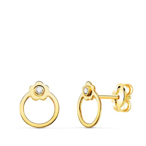 Pendientes 8 x 6 mm Oro Amarillo 18 Quilates Aro con Flor