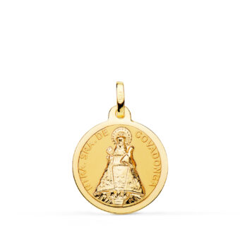 Medalla Virgen de Covadonga 18 mm Oro Amarillo 18K Borde Brillo