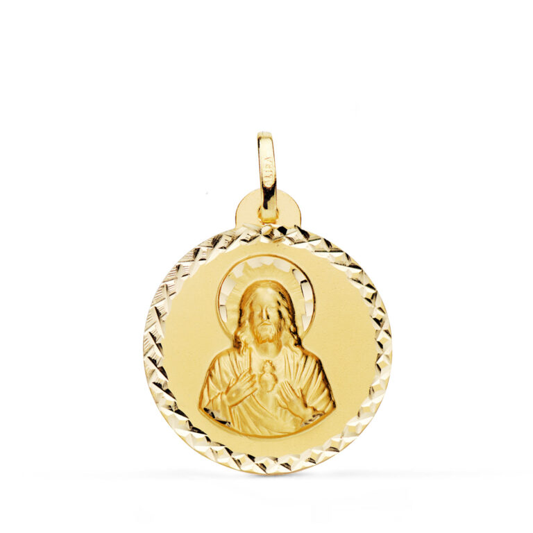 Medalla Sagrado Corazón de Jesús 22 mm Oro Amarillo 18K Tallada - Imagen 1