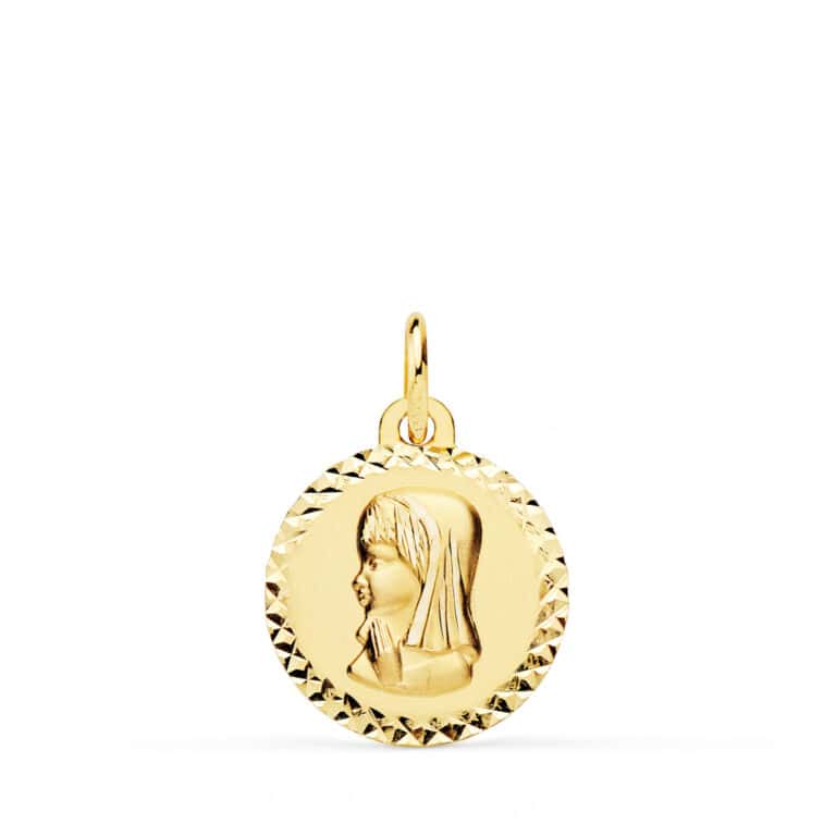 Medalla Virgen Niña 16 mm Oro Amarillo 18 Quilates Talla Cruzada - Imagen 1