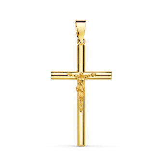 Cruz Tubo Cristo 29 x 17 mm en Oro Amarillo de 18K
