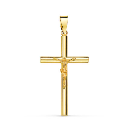 Cruz Tubo Cristo 29 x 17 mm en Oro Amarillo de 18K